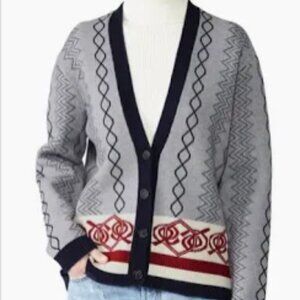Slate & Willow Gray Navy Cream Red Knit Cardigan – Size Large